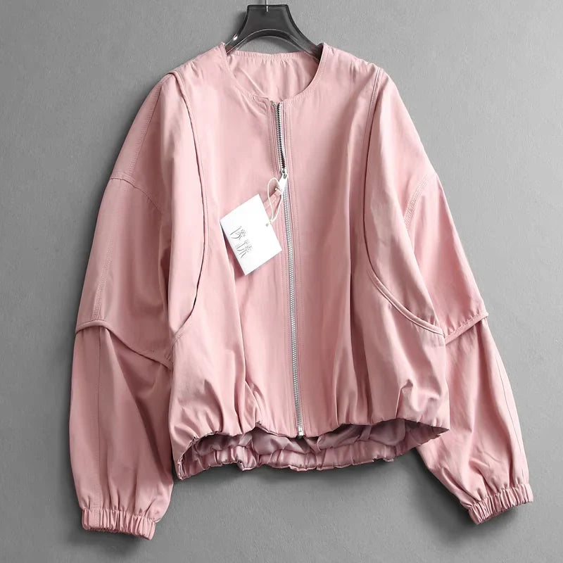 Giacca bomber corta leggera da donna con cerniera