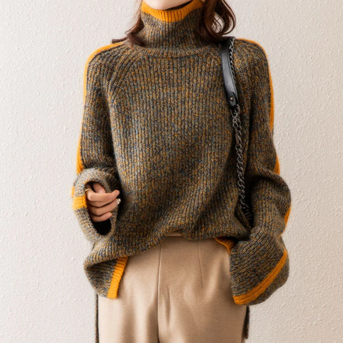 Pull en maille à col roulé pour femme – Pull d'hiver tendance pour quotidien et loisirs