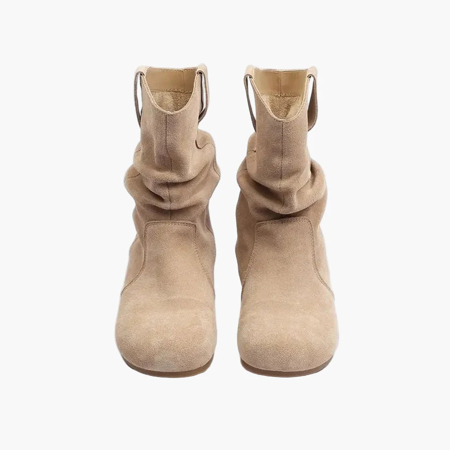 Dame fritidsstøvletter, slip-on støvler med vintage look og komfort