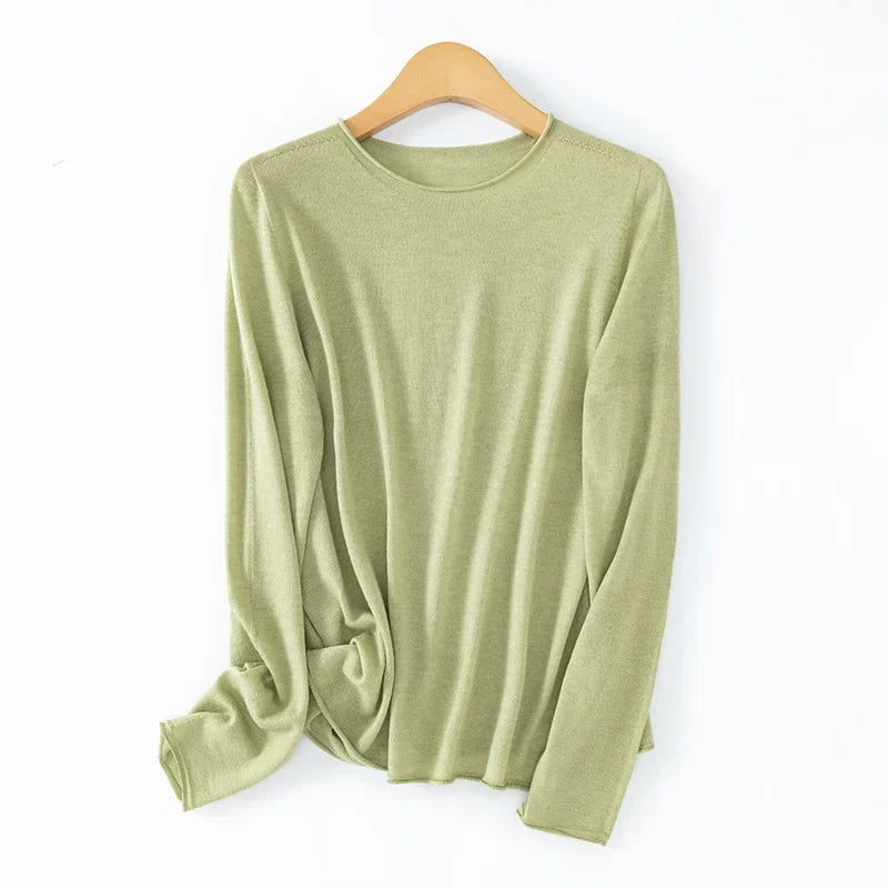 Suéter básico de manga larga para mujer, cuello redondo y corte entallado, disponible en varios colores