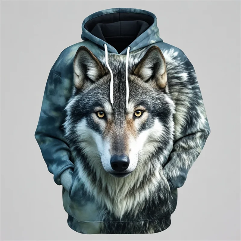 Felpa con cappuccio con stampa di testa di leone, design con motivo animale unisex
