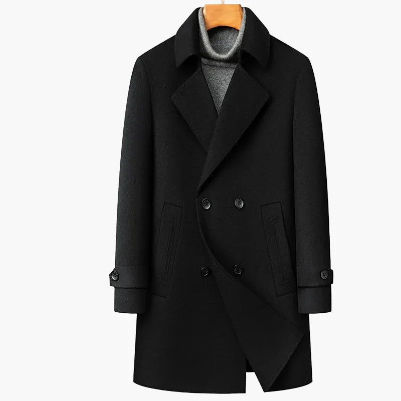 Abrigo de invierno de negocios para hombre – Elegante abrigo cruzado para oficina y tiempo libre