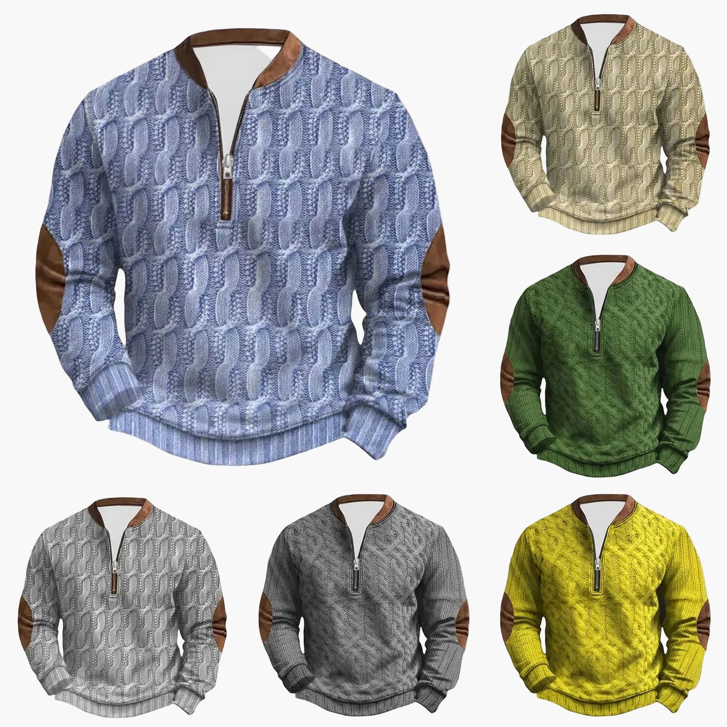 Herre outdoor fritidstrøje med ståkrave og lynlås – Moderigtigt striklook til hverdag & fritid