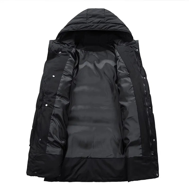 Cappotto trapuntato invernale da uomo con cappuccio - Lungo, caldo e imbottito