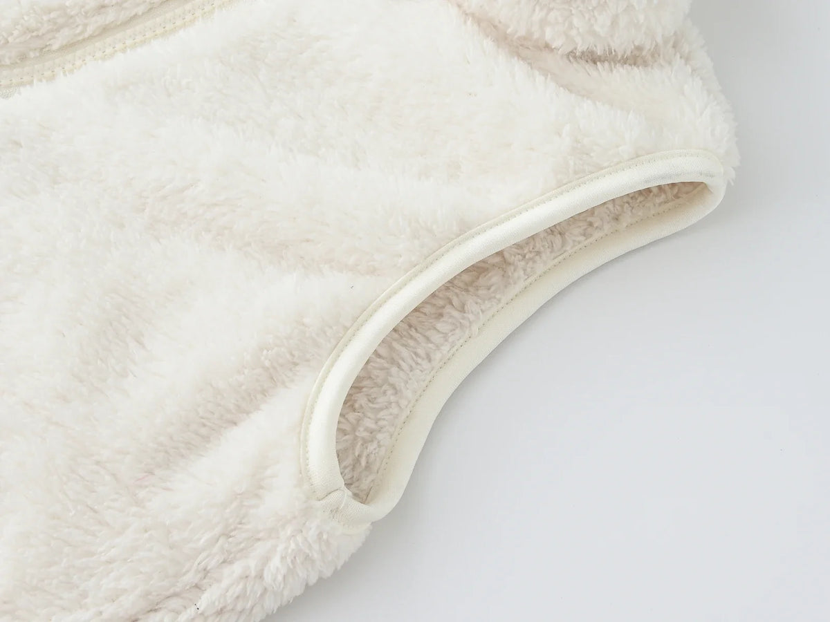 Gilet unisex in pile effetto teddy per bambini con collo rialzato e cerniera