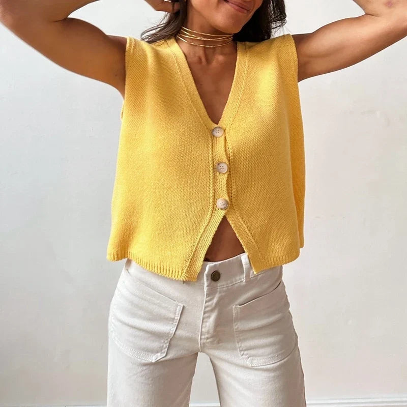 Gilet da donna in maglia con scollo a V e abbottonatura