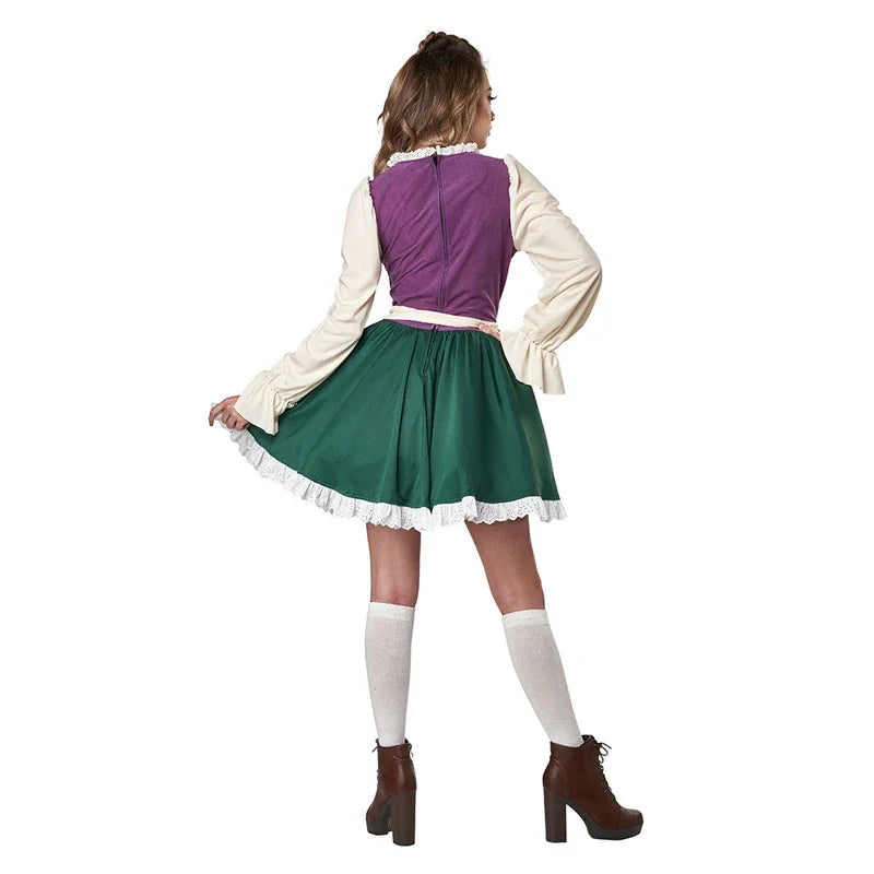 Kvinders traditionelle dirndl-sæt i grøn, lilla og hvid