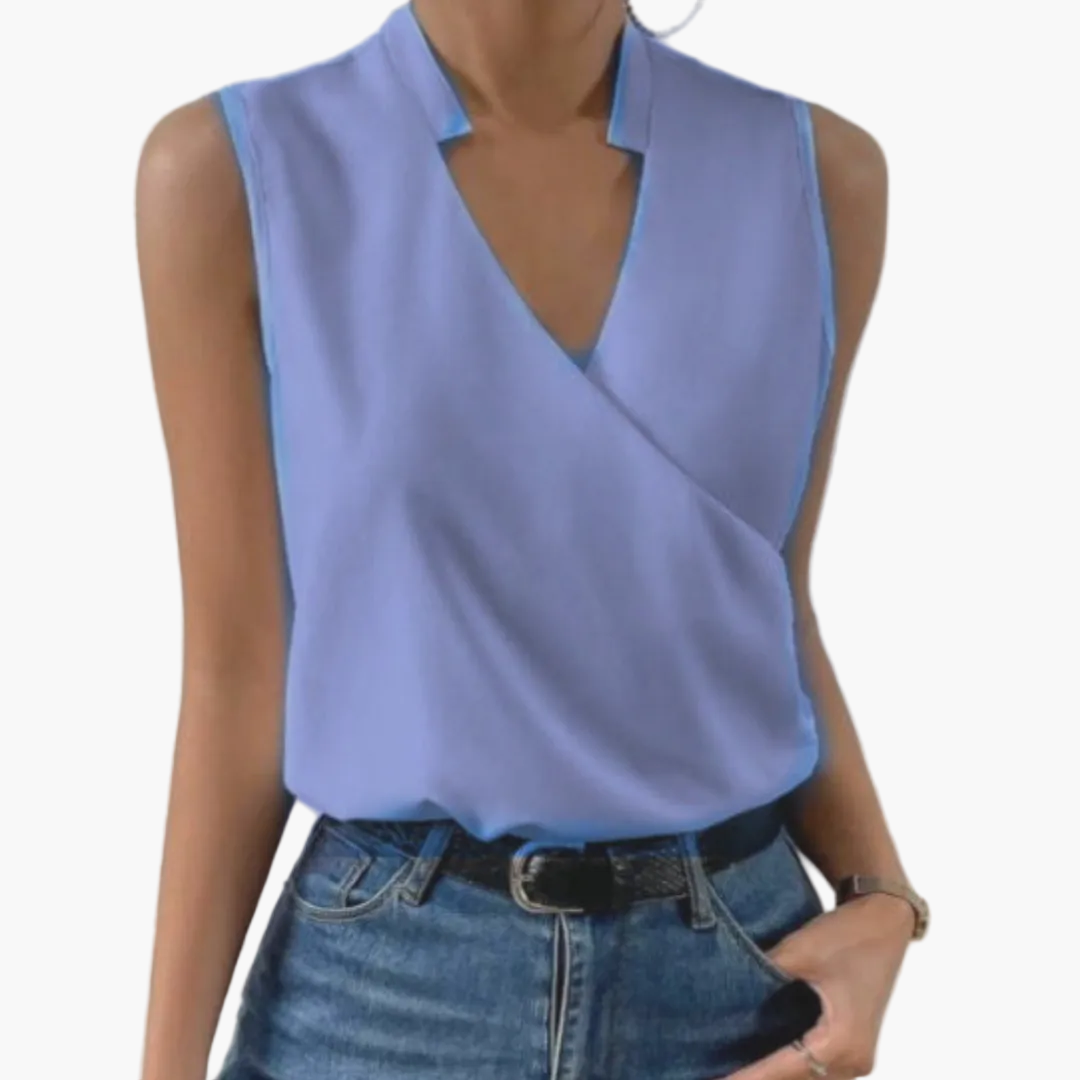 Top estivo da donna scollo a V effetto incrociato senza maniche – Camicia elegante per tempo libero e ufficio