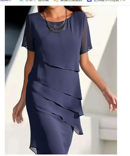 Tanya – Robe en chiffon patchwork avec encolure ronde et manches courtes