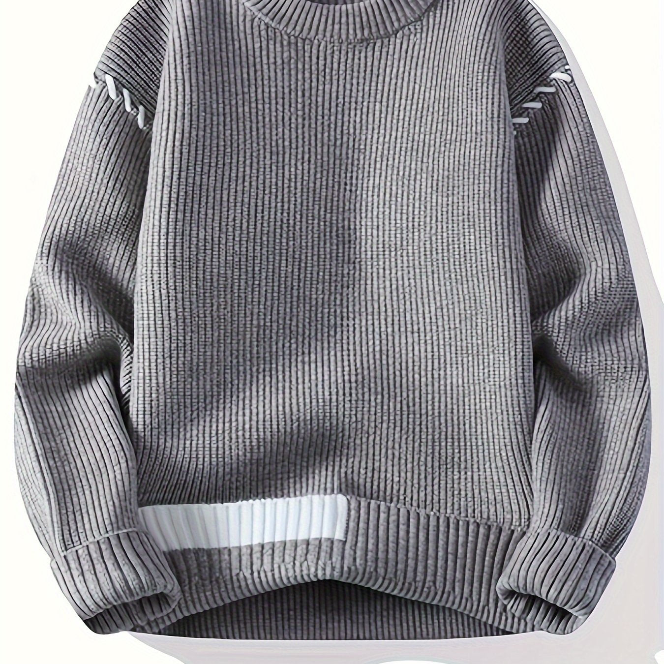 Unisex Strickpullover mit Rundhalsausschnitt und Kontraststreifen-Details, Langarm