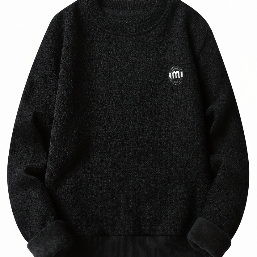Unisex Winter Pullover Rundhals Grau meliert Warm gefüttert