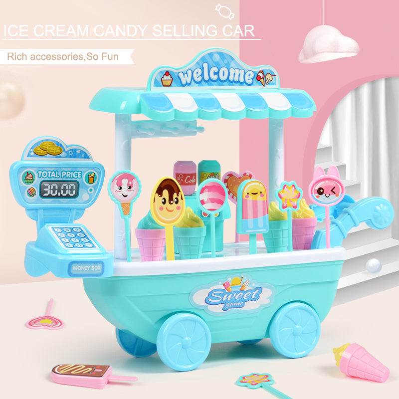 Jouet camion de glace pour enfants – Jeu de rôle éducatif pour filles et garçons – Charmant stand de vente avec caisse enregistreuse