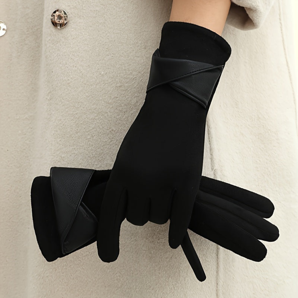 Damen Handschuhe Braun mit Manschetten-Design Elegante Winter-Accessoires