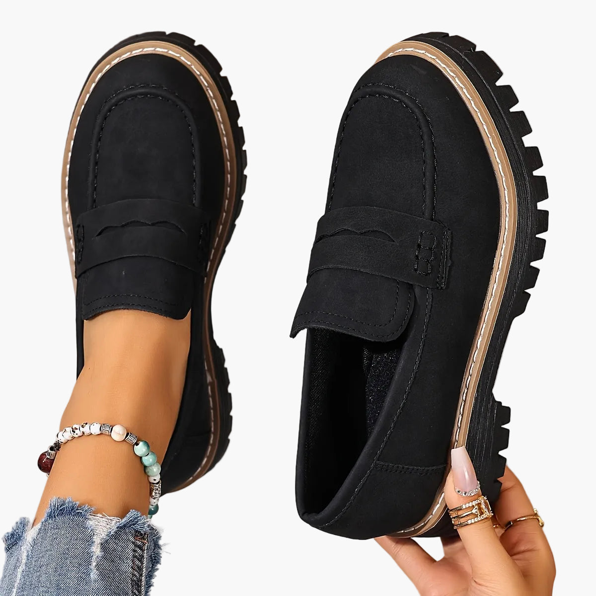 Dame Mokassiner Slip-On med plateau og profil sål – Moderne fritidssko til hverdag og kontor