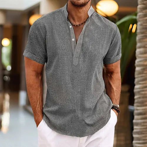Herren Modernes Kurzarm Freizeithemd mit Stehkragen – Perfekt für Sommer & Alltag