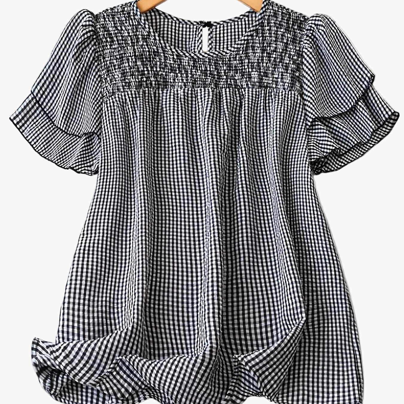 Damska bluzka elegancka w kropki z marszczeniem, krótki rękaw, letnia moda casualowa