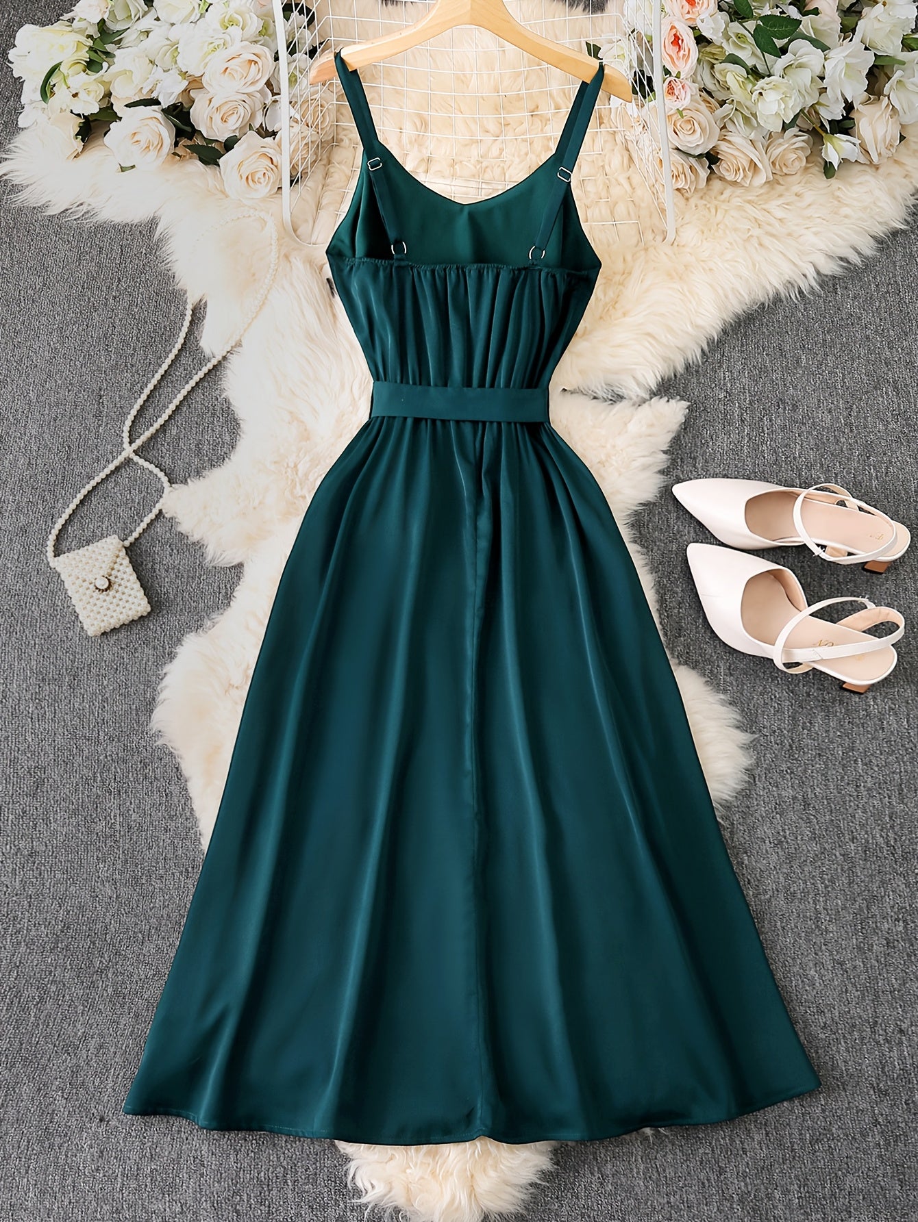 Abito lungo da donna in stile camisole con fiocco – Abito elegante per feste in giardino e serate