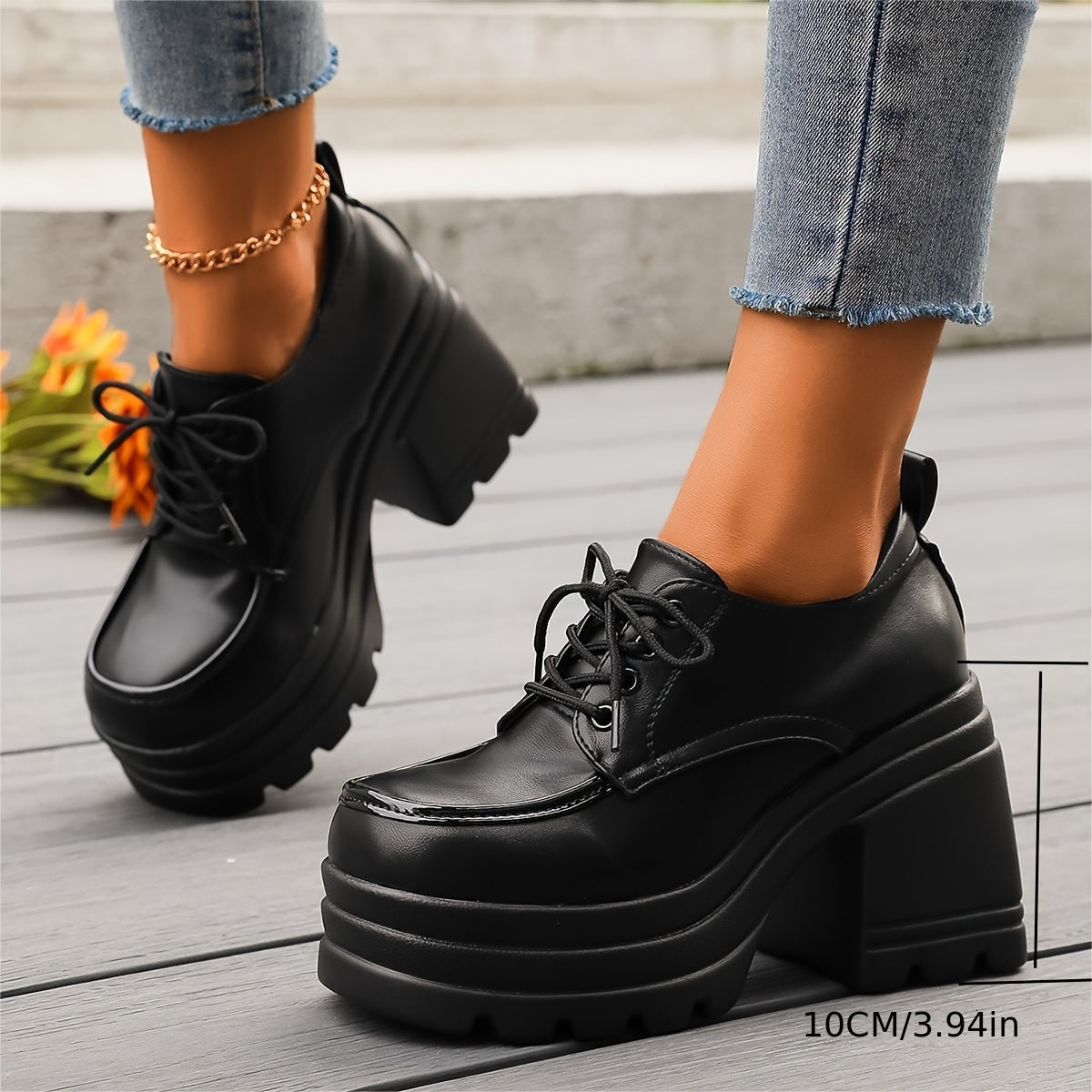 Dame snøresko med platåhæl – Retro chunky oxfords for hverdag og fest