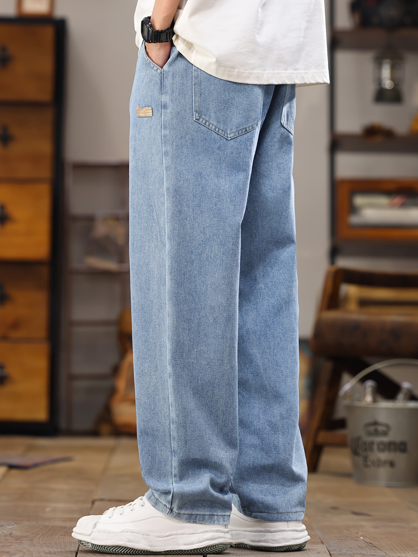Herre Relaxed Fit Jeans Joggingbukser – Afslappet streetwear-stil med snøre, ideel til fritid og hverdag