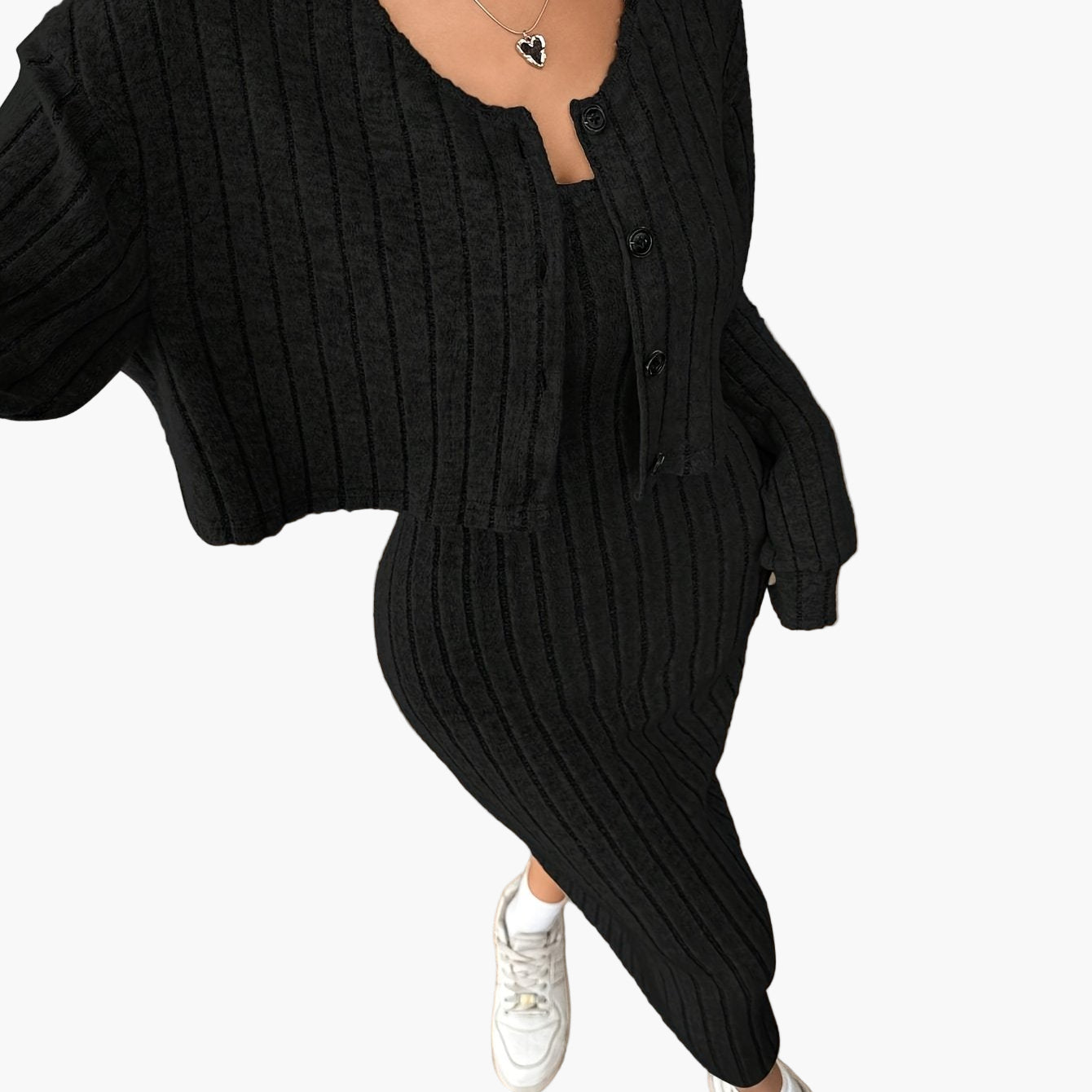 Set Completo Donna in Maglia – Elegante Motivo a Costine, Ideale per Quotidiano & Ufficio