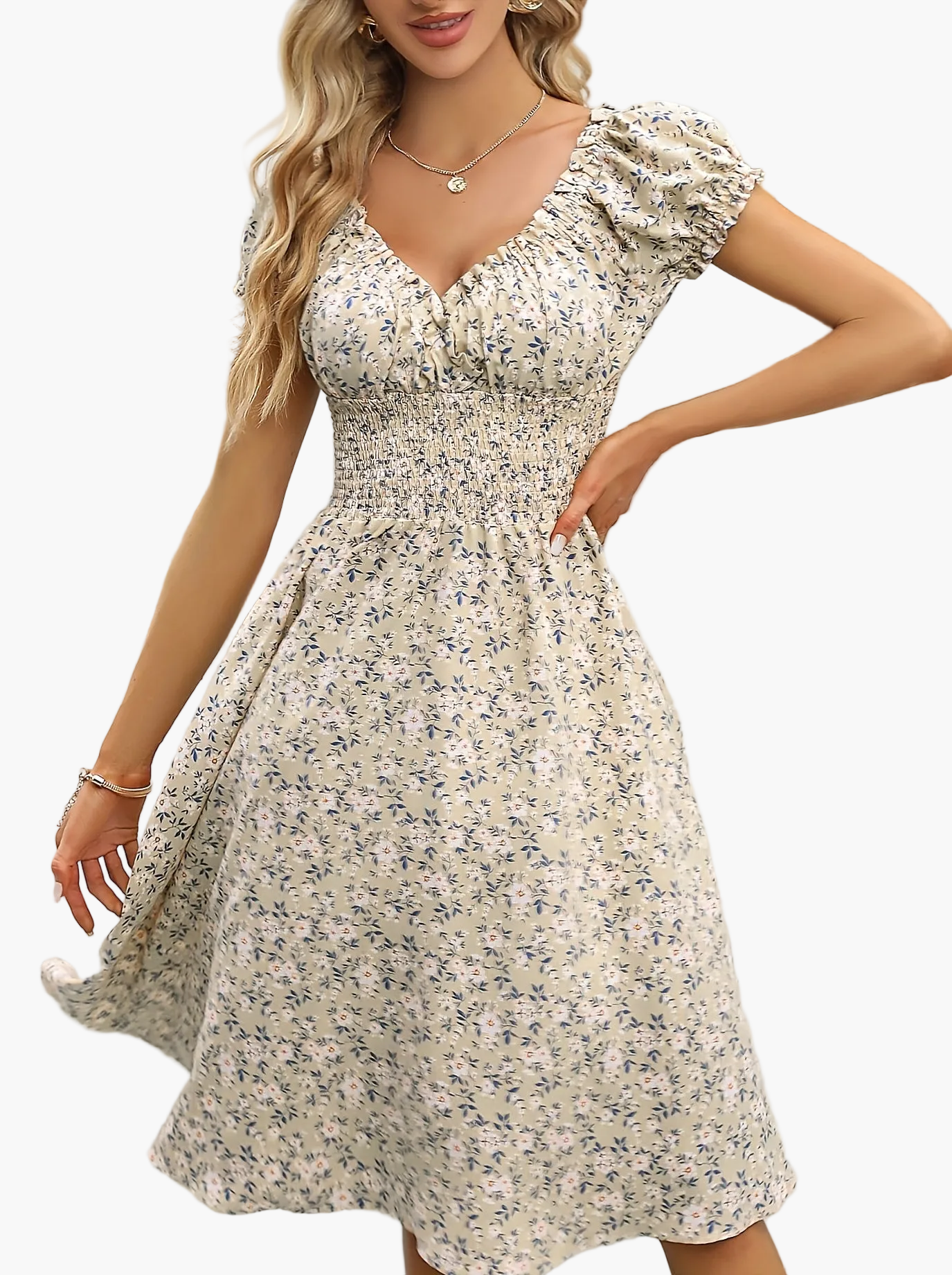 Damen Sommerkleid Elegant mit Blumenmuster und Kurzarm – Perfekt für Alltag & Urlaub