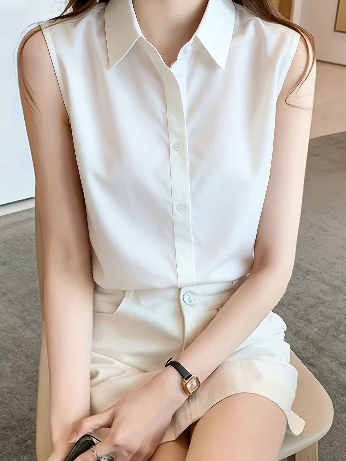 Damen Ärmellose Bluse Eleganter Büro-Look für Frühling und Sommer