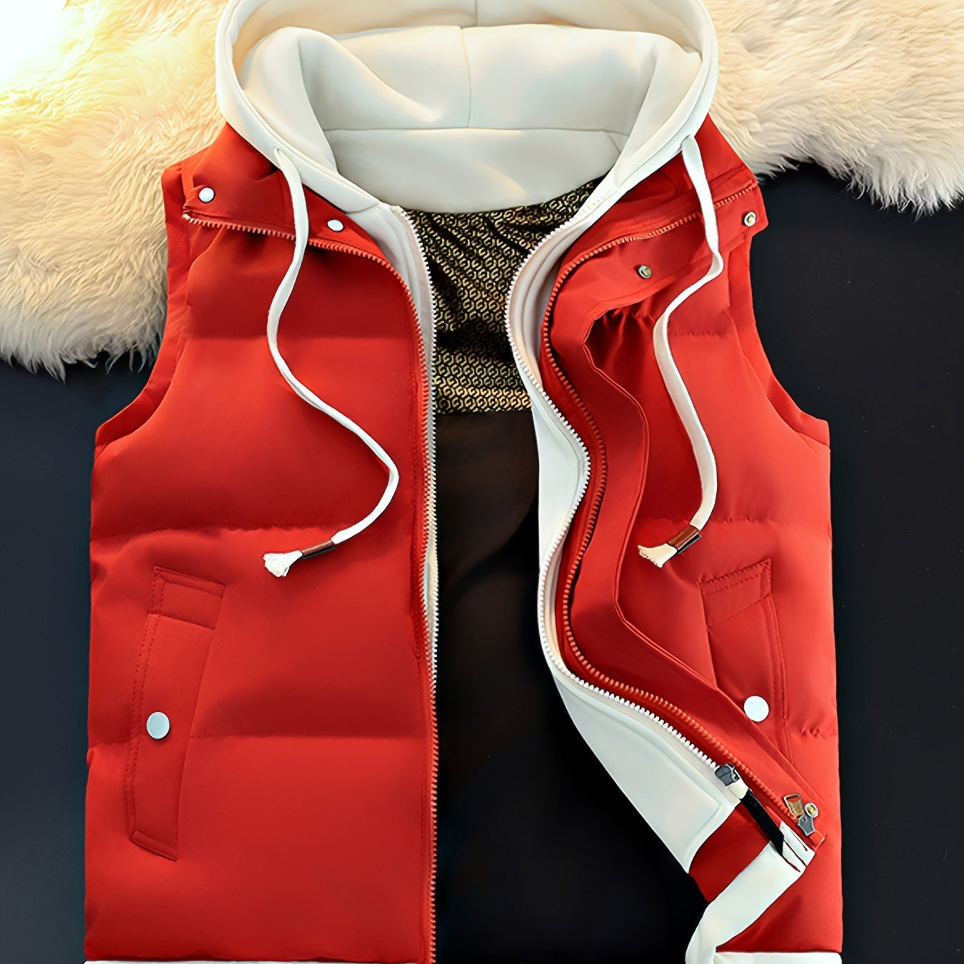 Unisex-steppedvest med hætte, dobbelt lynlås, vinter, fritid