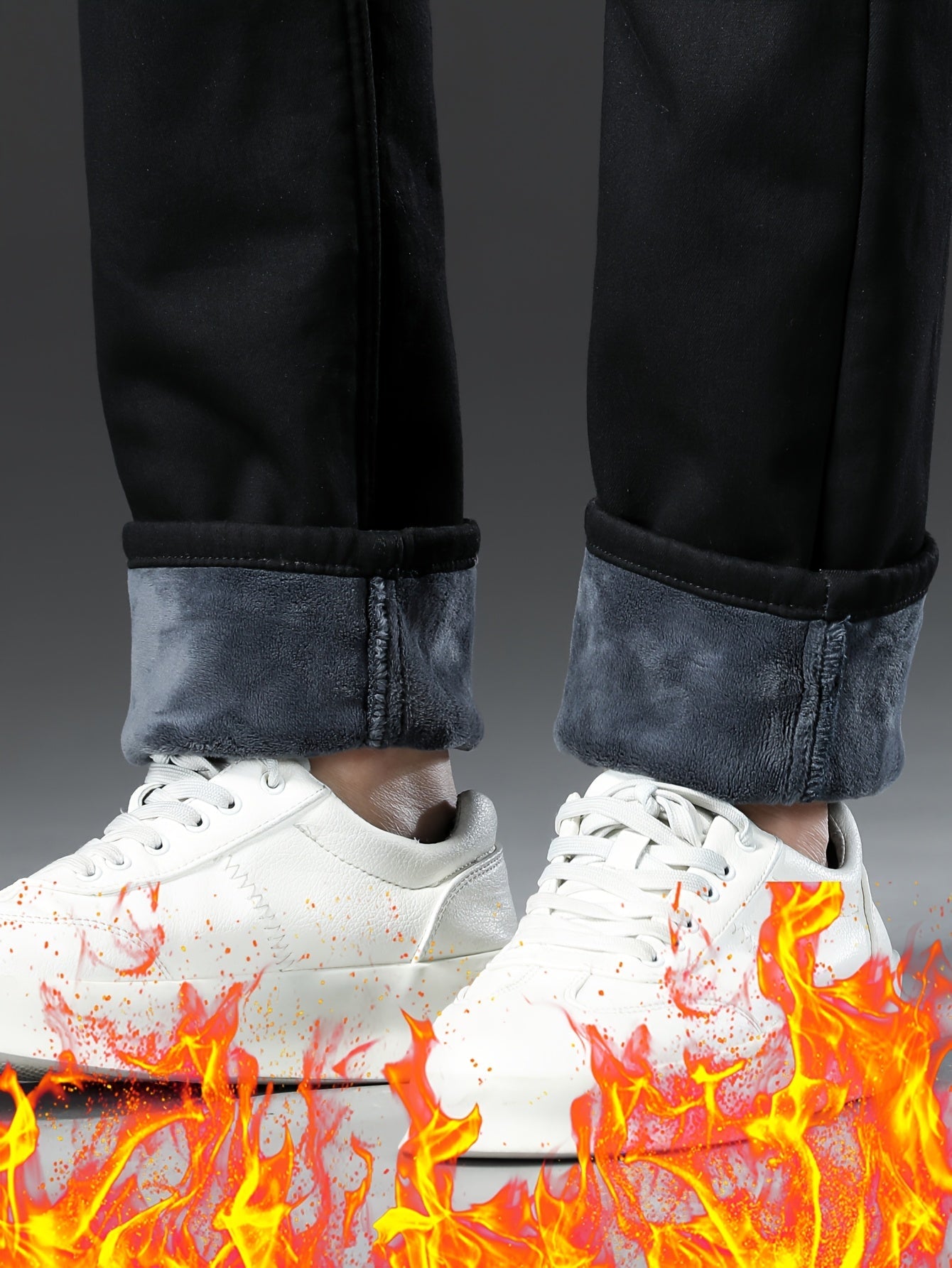 Pantalón de invierno para hombre negro con forro polar, corte regular