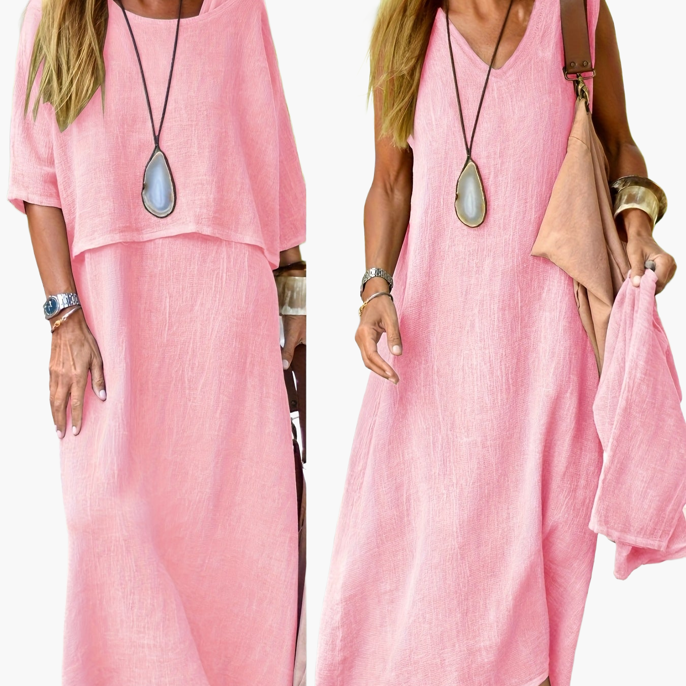 Damen Zweiteiliges Maxikleid Set – Lässiges Sommerkleid mit Überwurf, Eleganter Freizeitstil