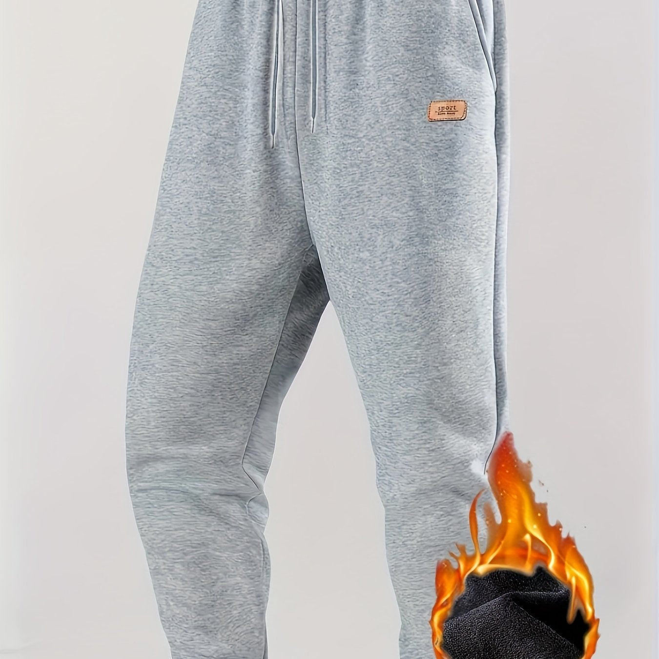 Varm joggingbukser til mænd med fleecefor, snøre og sort farve