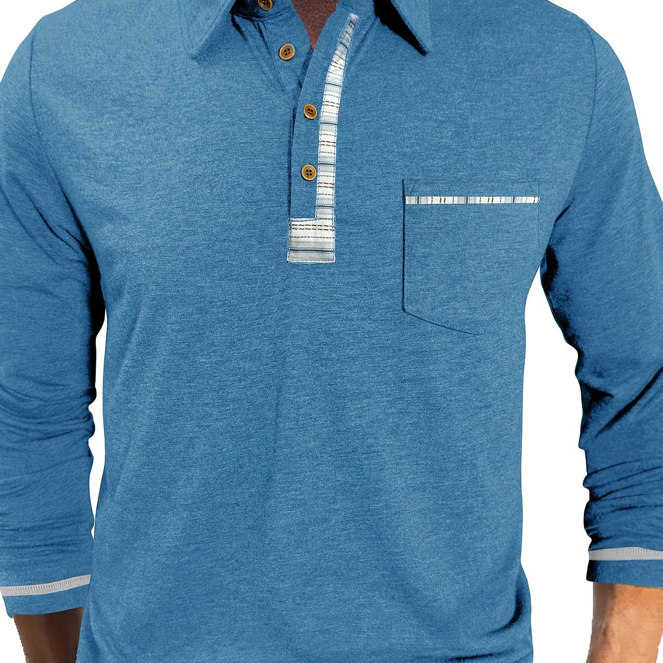 Herren Langarm Poloshirt mit Knopfleiste und Brusttasche
