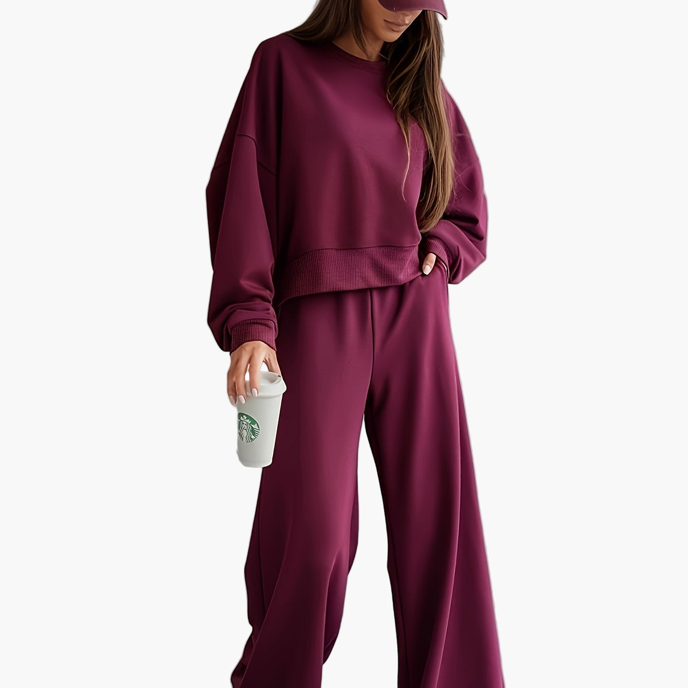 Dame lounge-sett todelt – Elegant oversized fritidsdress med sweatshirt og vide bukser for høst og vinter