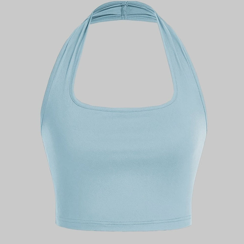 Dame Halterneck Croptop med åben ryg – Moderne sommerbasic til fritid og fest