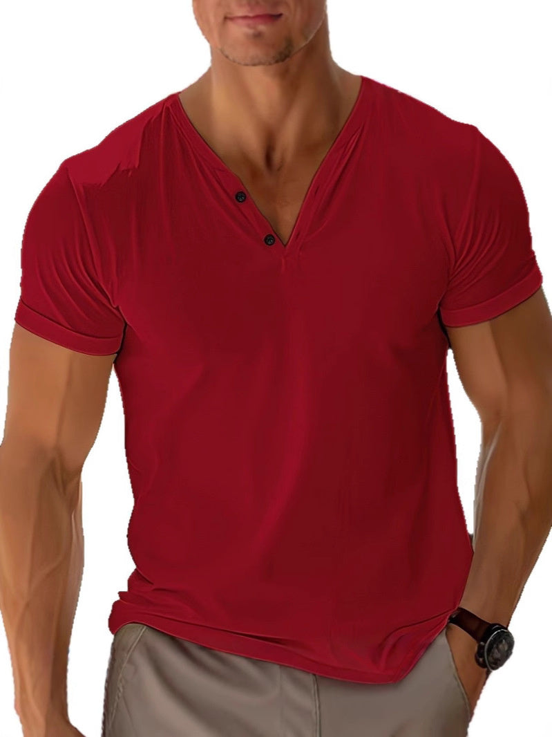 Heren T-shirt met V-hals en knoopsluiting – Modern vrijetijdsshirt, korte mouw, losse pasvorm