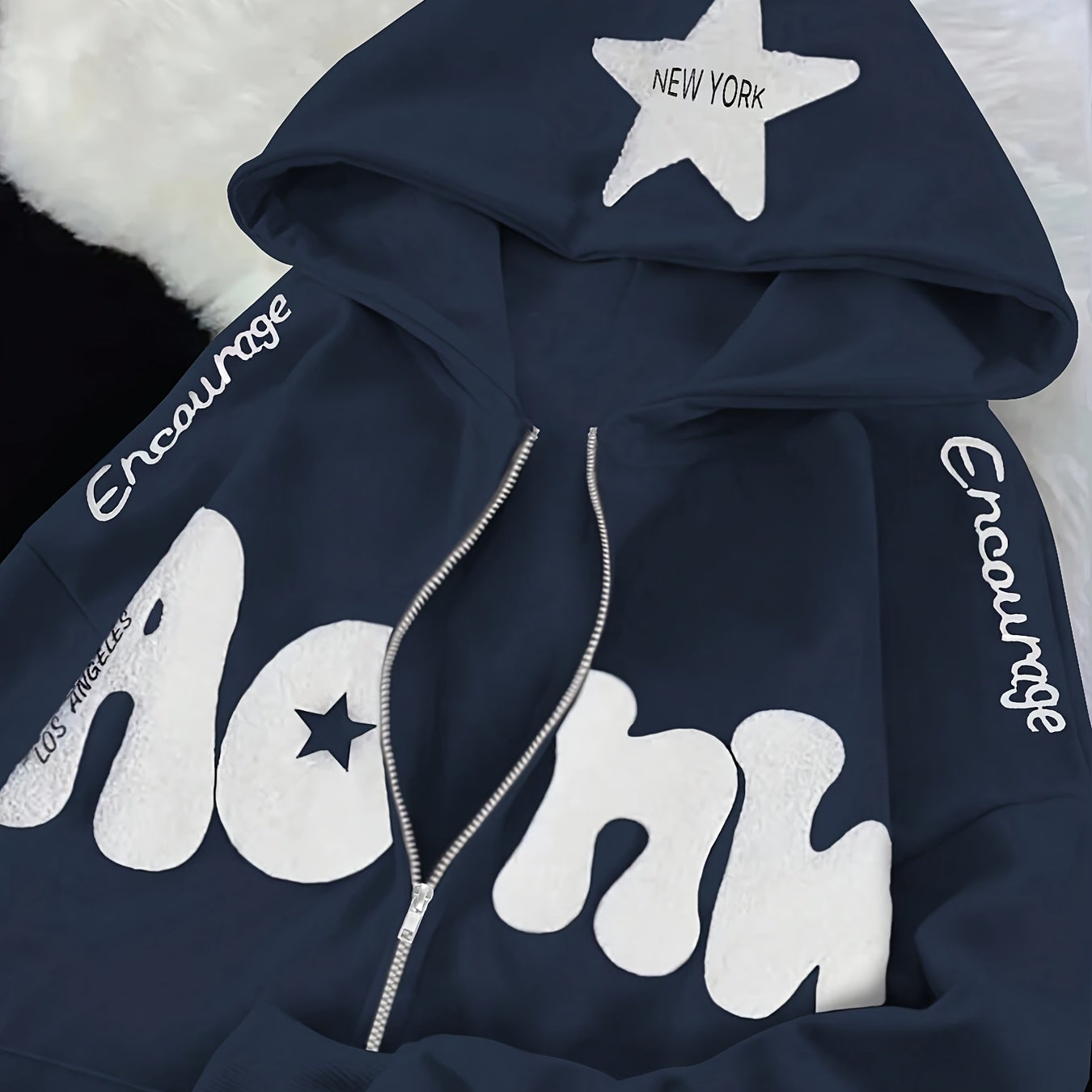 Hoodie mit Reißverschluss, Kapuze und Stern-Applikation, Rosa