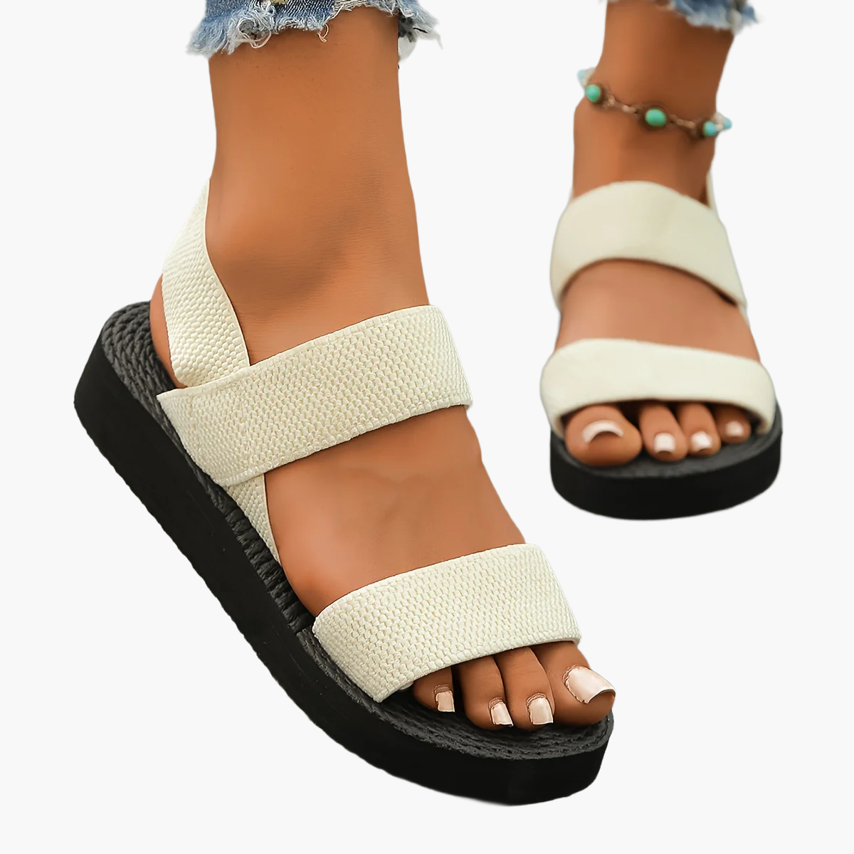 Damen Plateau-Sandalen mit Doppelriemen – Komfortable Sommer-Slipper für Freizeit