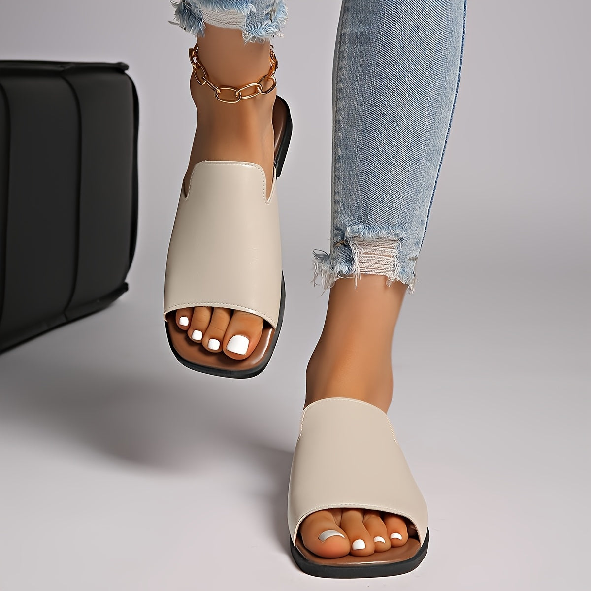 Damen Slip-On Sandalen mit eckiger Spitze – Moderner Sommerschuh für Alltag und Freizeit