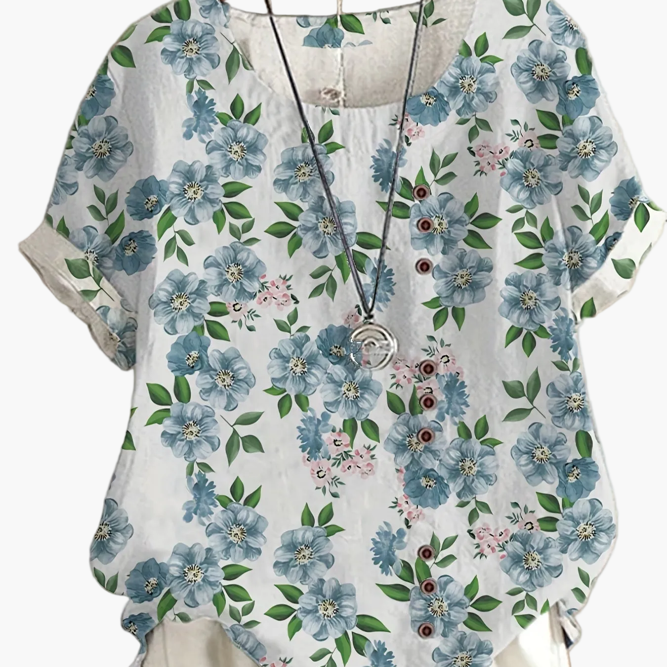 Blusa vintage da donna con motivo floreale e abbottonatura – Maglietta estiva casual in stile retrò