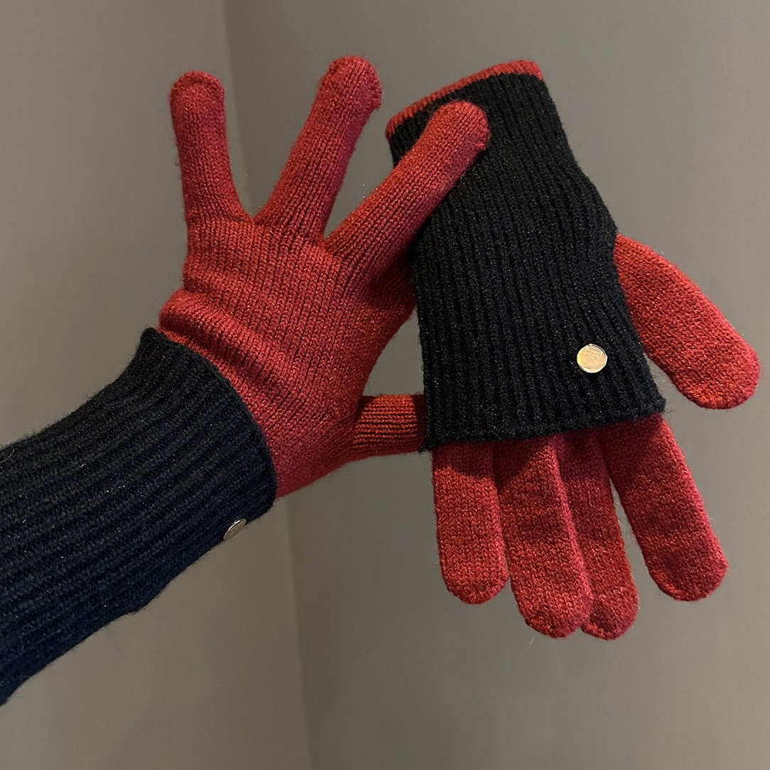 Strikhandsker med aftagelig luffeoverdel, beige og grå, tofarvede