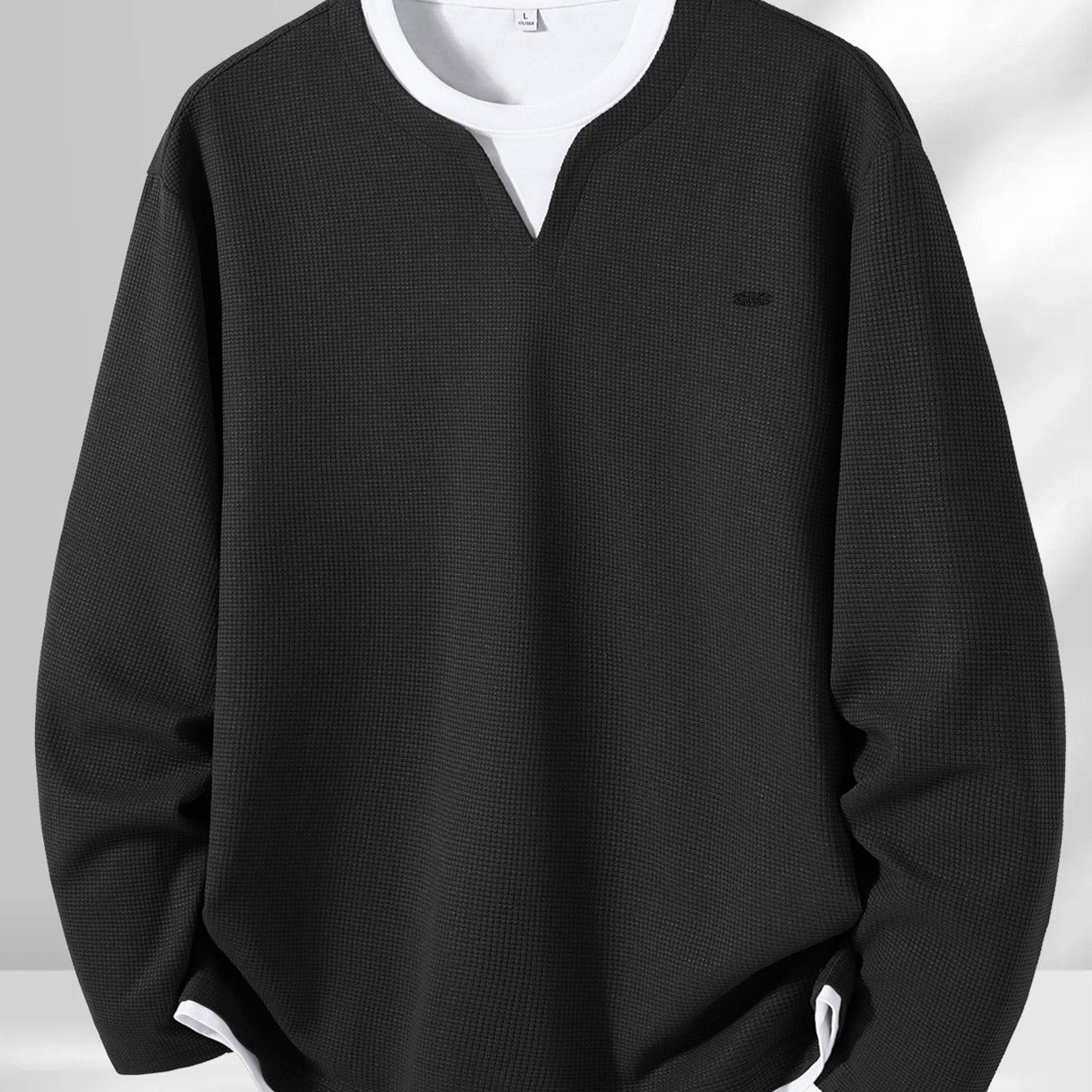 Suéter de punto de gofre para hombre, con escote en V, mangas largas y color liso