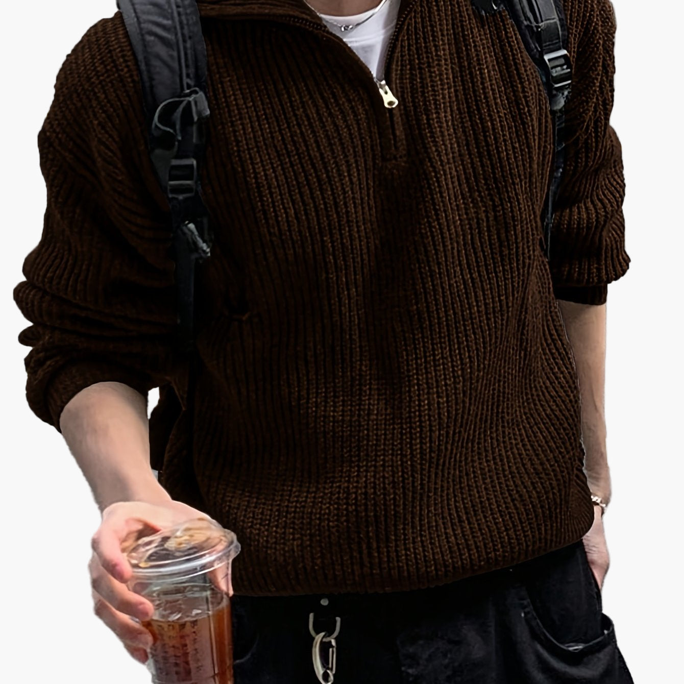 Jersey de punto para hombre con cremallera, estilo casual, ideal para el día a día y tiempo libre