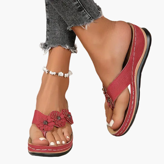 Sandalias cómodas de verano para mujer con aplicación de flores y cuña – Zapatos casuales cómodos para el día a día y vacaciones