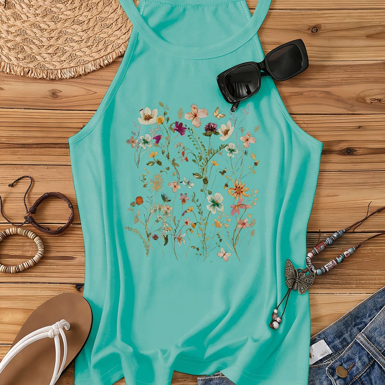 Débardeur femme à motif floral dans un style estival décontracté – Idéal pour les loisirs et les vacances