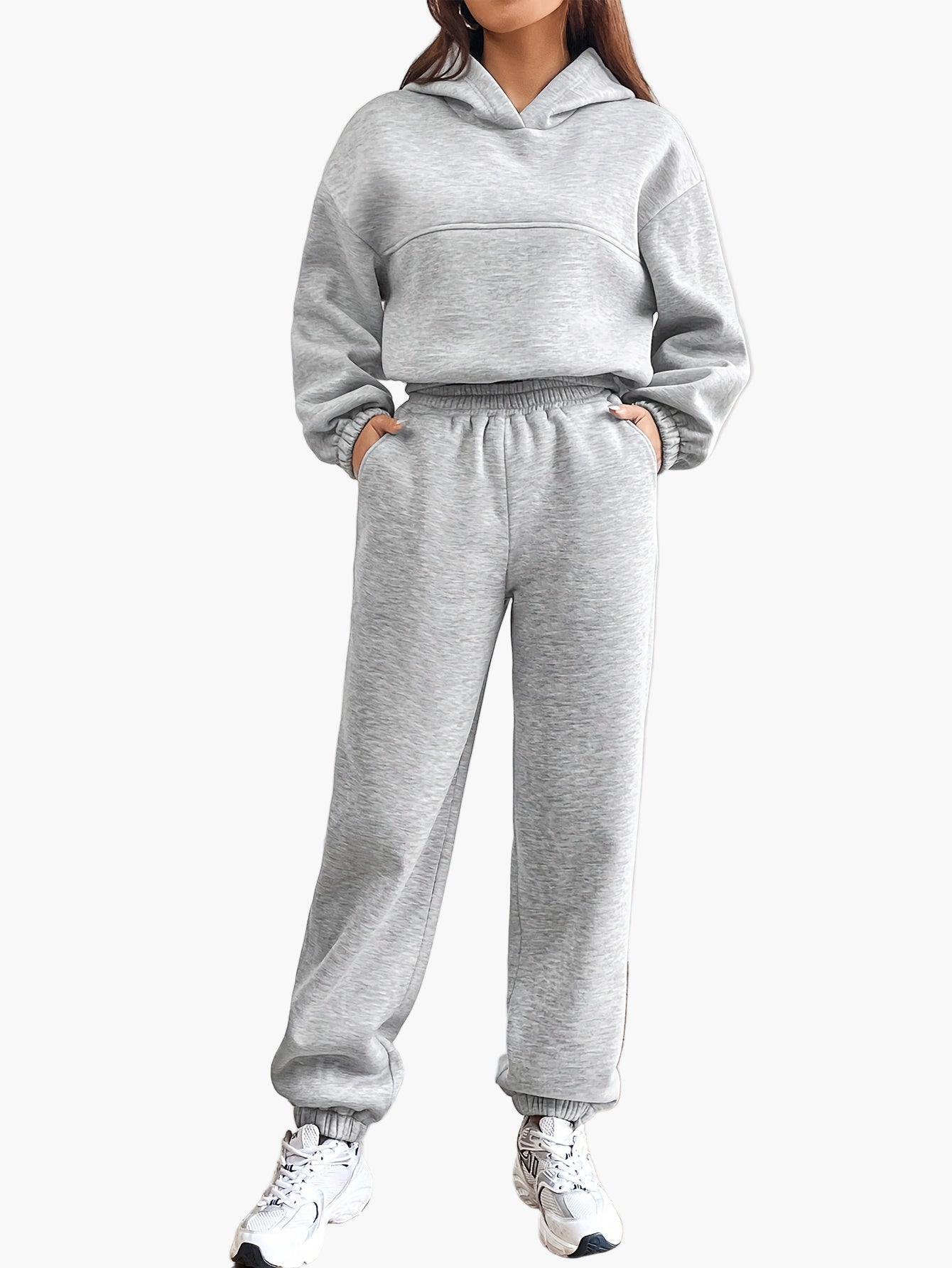 Dame Loungewear Sæt – Hættetrøje med crop-top & joggingbukser, fritidsoutfit, sporty todelt sæt