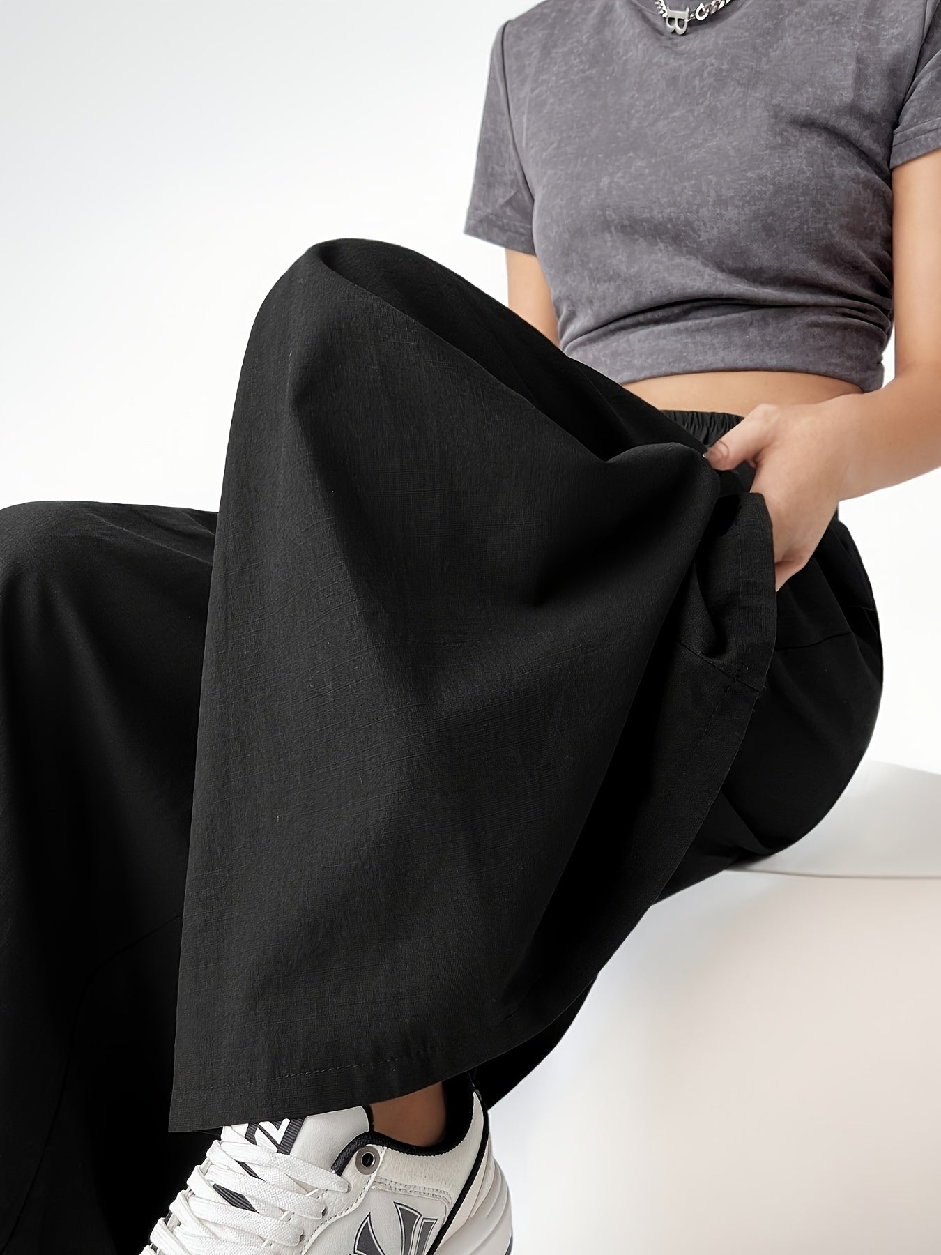 Pantaloni palazzo larghi da donna per primavera ed estate – Pantaloni casual alla moda con gamba ampia