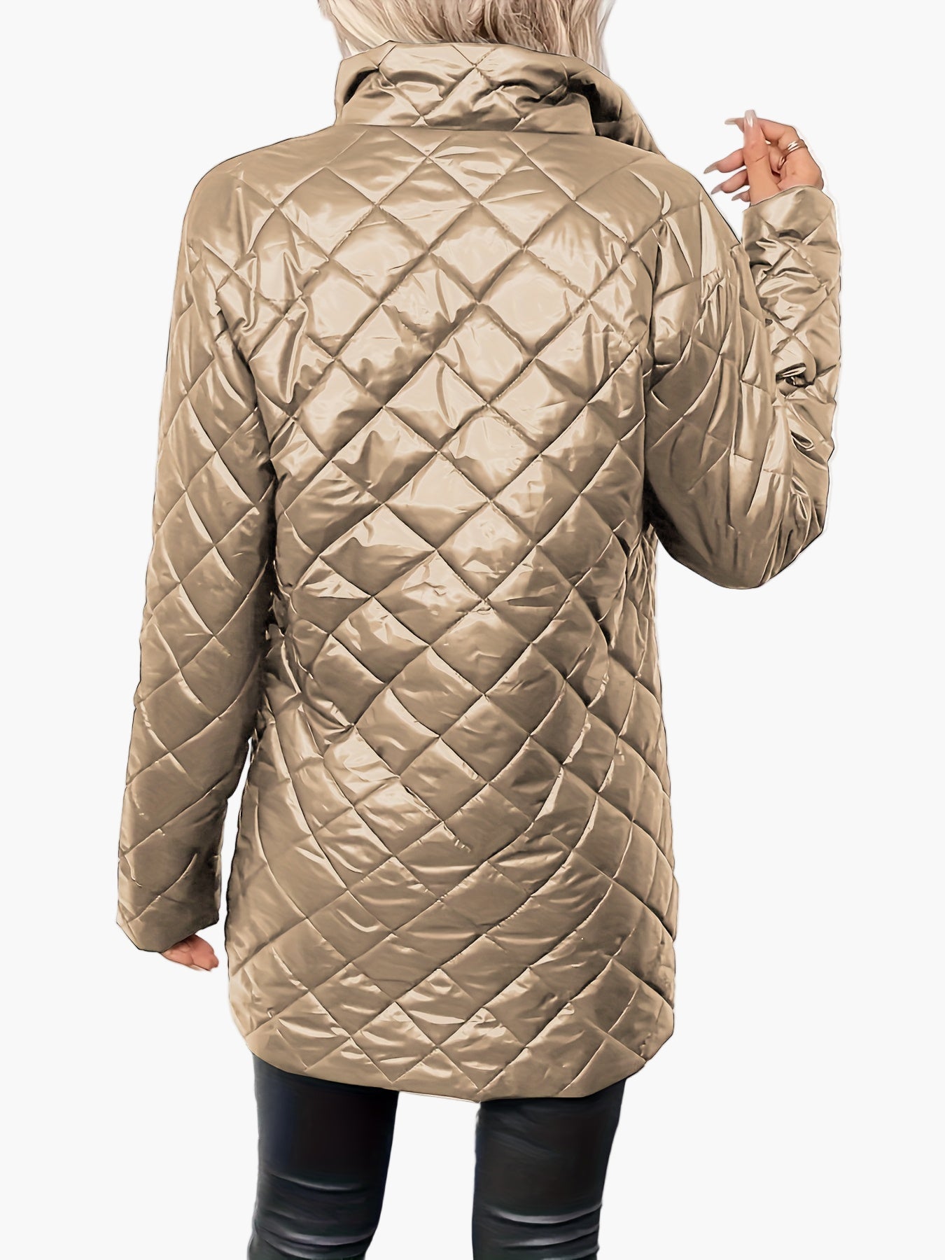 Chaqueta acolchada para mujer con diseño de rombos moderno y cuello alto – Estilo elegante de entretiempo para el día a día y el ocio