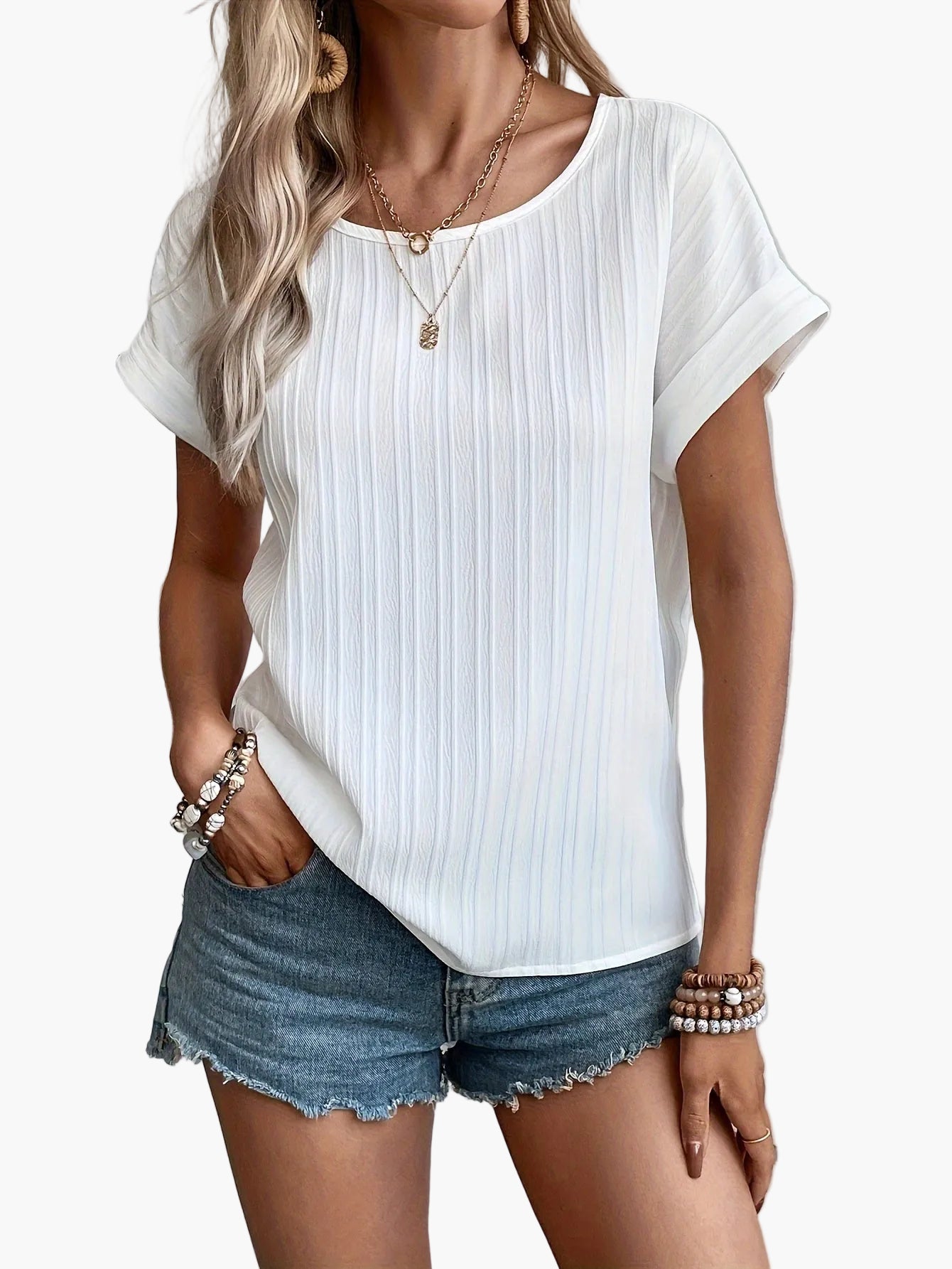 Top estivo casual da donna a maniche corte con scollo rotondo – Maglietta elegante per il tempo libero