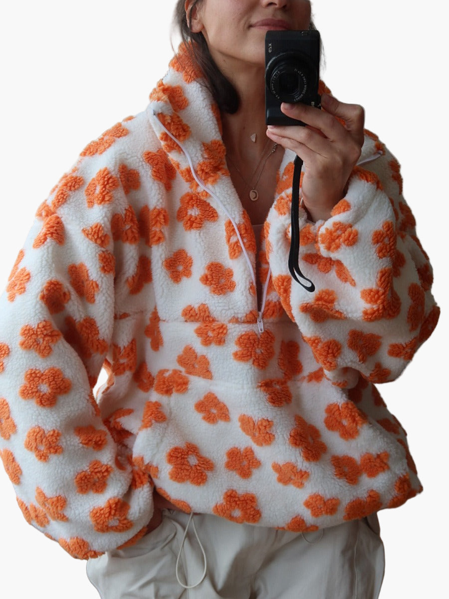 Dame Boho Fleece-trøje med blomsterprint – Blød fritidstrøje til efterår & hyggelige aftener