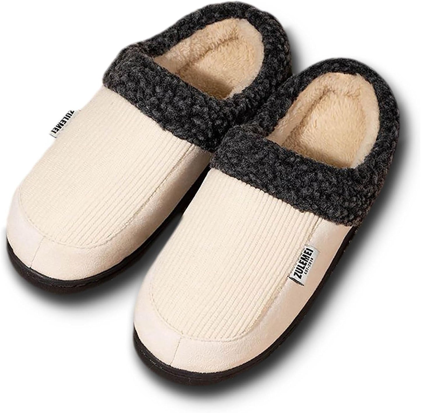 Zapatillas de casa unisex de invierno grises, acanaladas, con forro de felpa y suela resistente