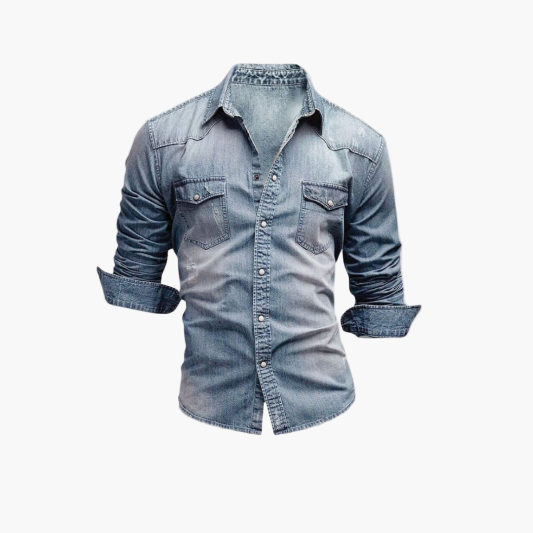 Herren Denim Westernhemd mit Druckknöpfen – Klassischer Stil für Alltag & Freizeit